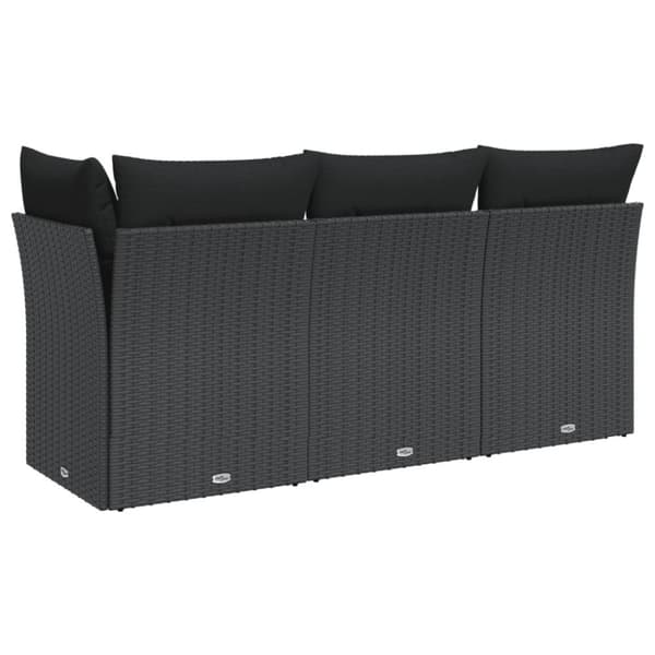 vidaXL 3-personers havesofa med hynder polyrattan sort