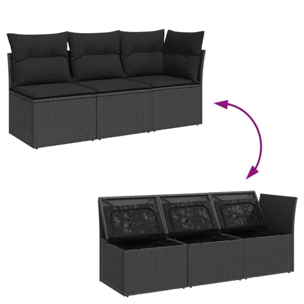 vidaXL 3-personers havesofa med hynder polyrattan sort