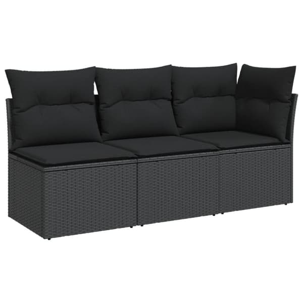 vidaXL 3-personers havesofa med hynder polyrattan sort