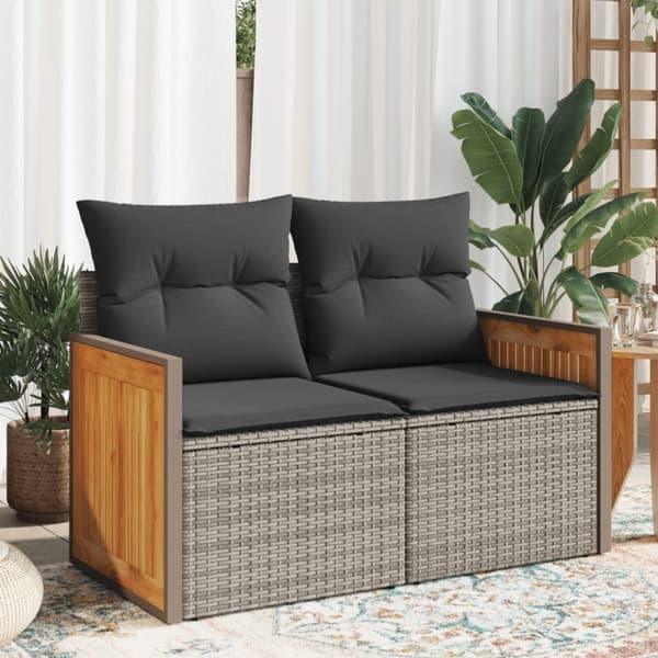vidaXL 2-personers havesofa med hynder polyrattan grå