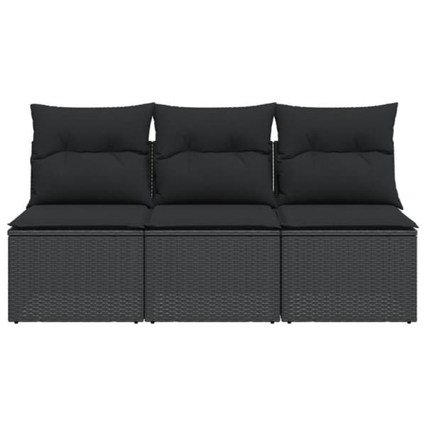 vidaXL 3-personers havesofa med hynder polyrattan sort