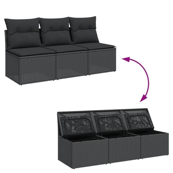 vidaXL 3-personers havesofa med hynder polyrattan sort