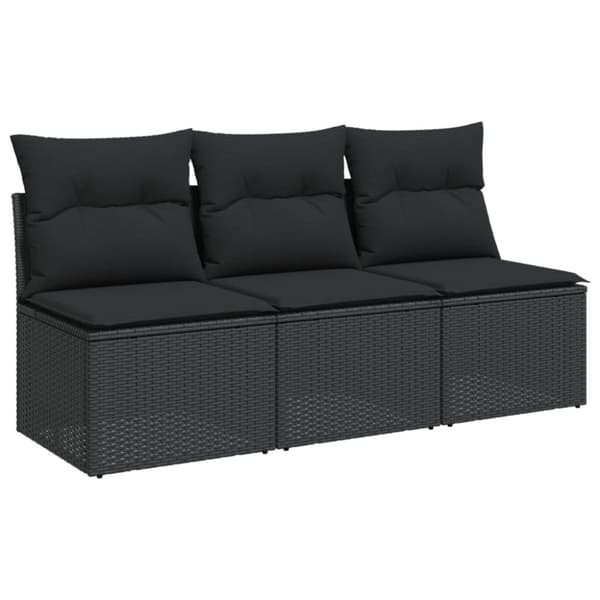 vidaXL 3-personers havesofa med hynder polyrattan sort