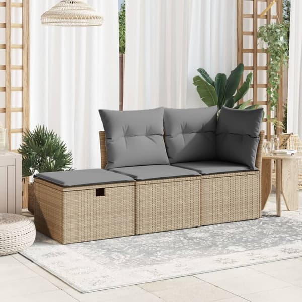 vidaXL haveskammel med hynde 55x55x37 cm polyrattan beige