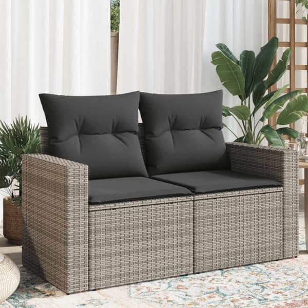 vidaXL 2-personers havesofa med hynder polyrattan grå