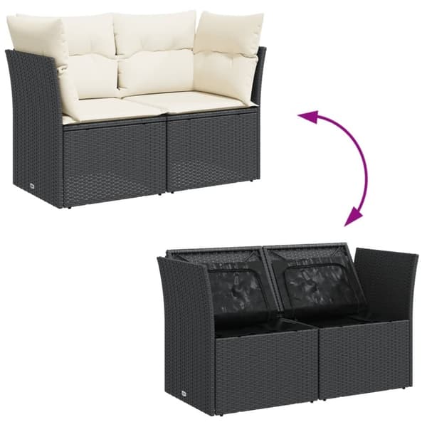 vidaXL 2-personers havesofa med hynder polyrattan sort