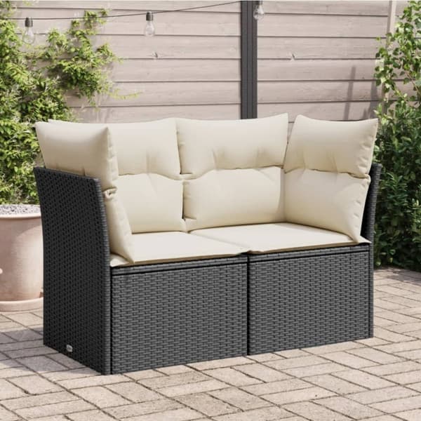 vidaXL 2-personers havesofa med hynder polyrattan sort