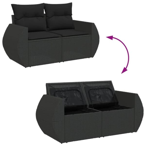 vidaXL 2-personers havesofa med hynder polyrattan sort