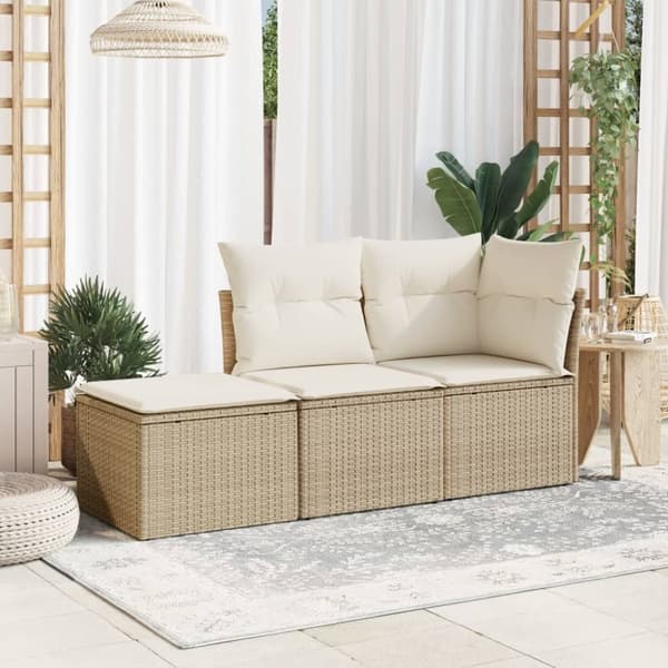 vidaXL haveskammel med hynde 55x55x37 cm polyrattan beige
