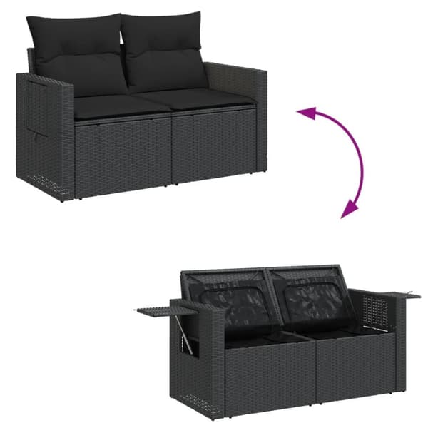 vidaXL 2-personers havesofa med hynder polyrattan sort