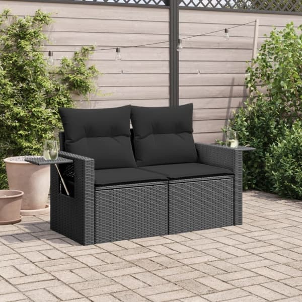 vidaXL 2-personers havesofa med hynder polyrattan sort