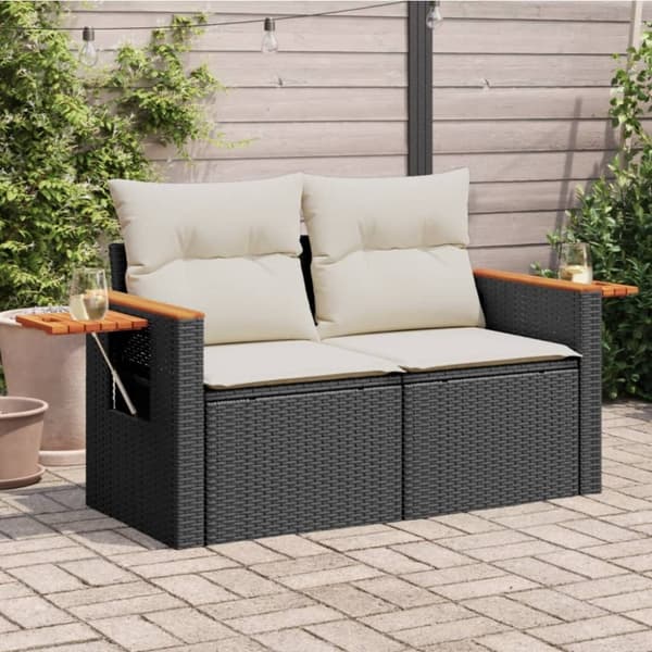 vidaXL 2-personers havesofa med hynder polyrattan sort