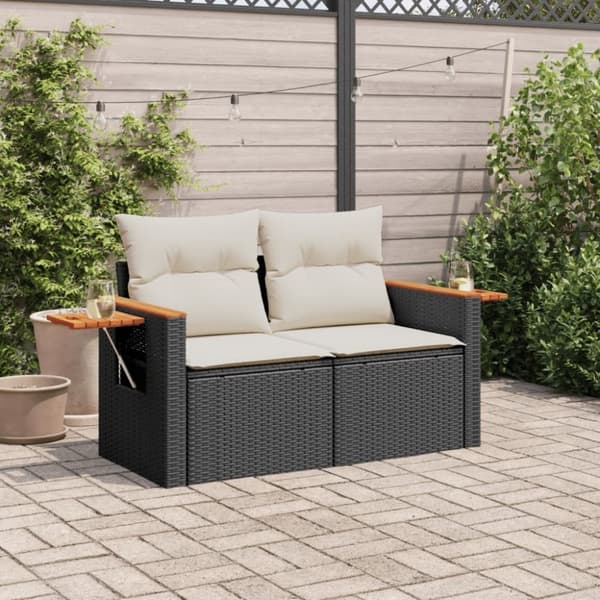 vidaXL 2-personers havesofa med hynder polyrattan sort
