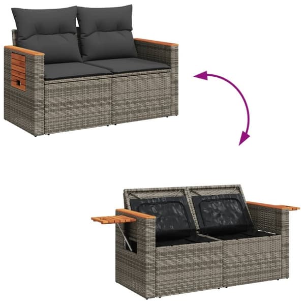 vidaXL 2-personers havesofa med hynder polyrattan grå