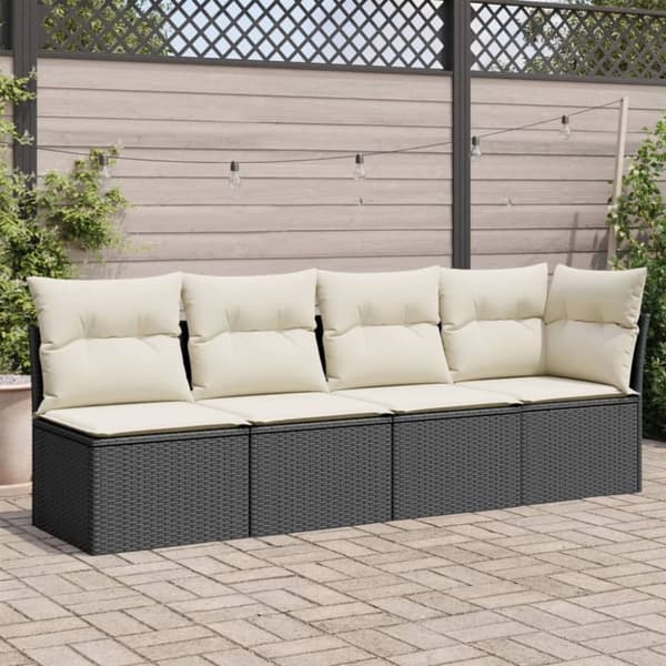 vidaXL 4-personers havesofa med hynder polyrattan sort