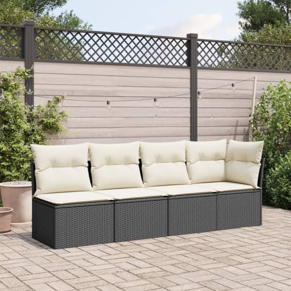vidaXL 4-personers havesofa med hynder polyrattan sort