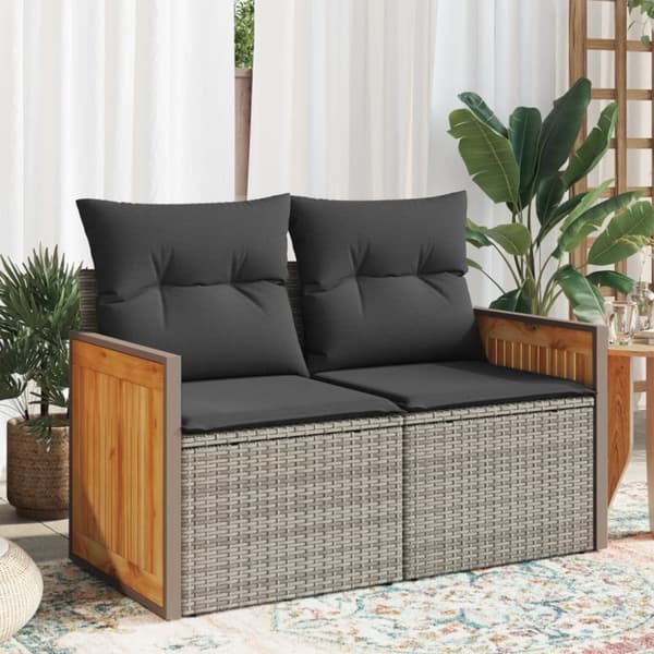 vidaXL 2-personers havesofa med hynder polyrattan grå