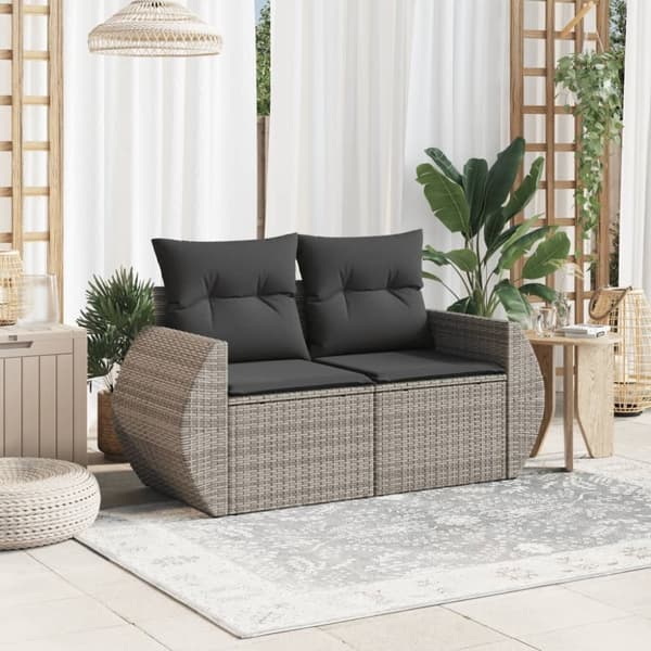 vidaXL 2-personers havesofa med hynder polyrattan grå