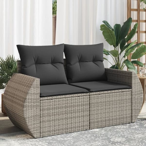 vidaXL 2-personers havesofa med hynder polyrattan grå