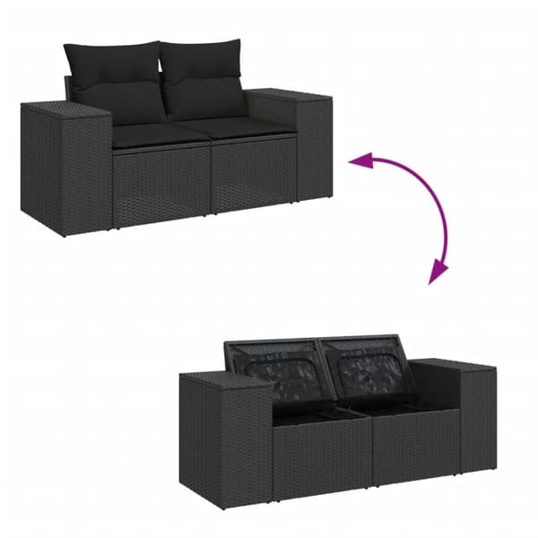 vidaXL 2-personers havesofa med hynder polyrattan sort