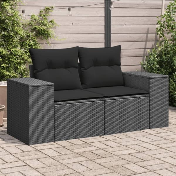 vidaXL 2-personers havesofa med hynder polyrattan sort