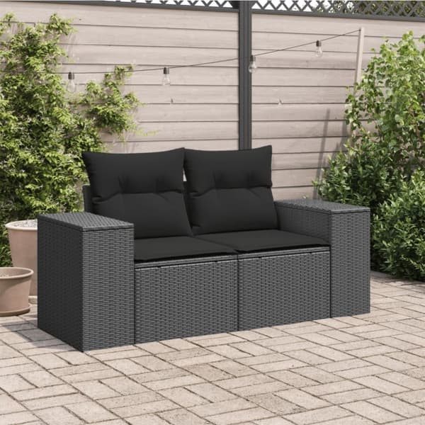 vidaXL 2-personers havesofa med hynder polyrattan sort