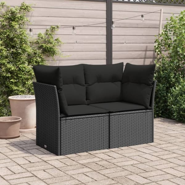 vidaXL 2-personers havesofa med hynder polyrattan sort