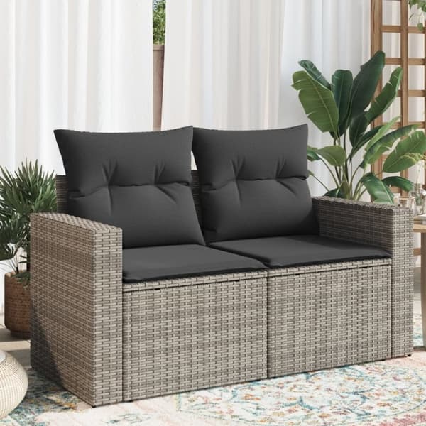 vidaXL 2-personers havesofa med hynder polyrattan grå
