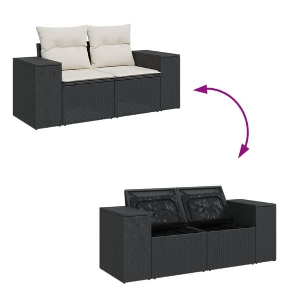 vidaXL 2-personers havesofa med hynder polyrattan sort