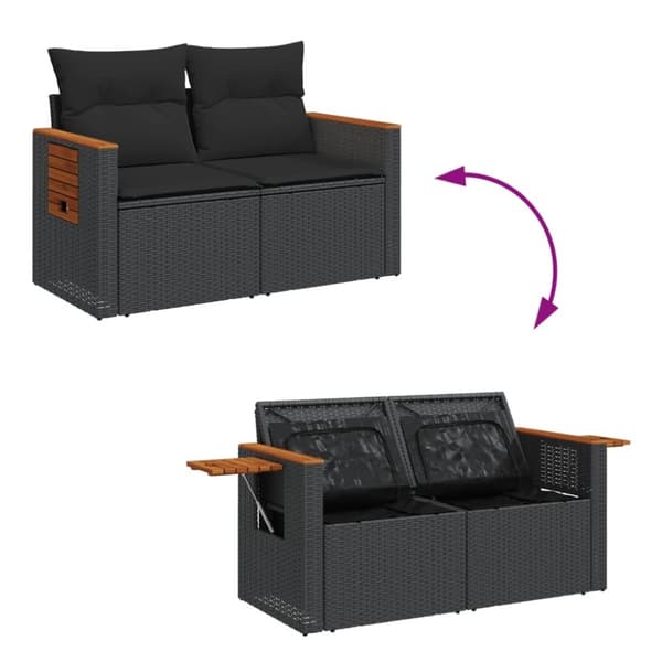 vidaXL 2-personers havesofa med hynder polyrattan sort
