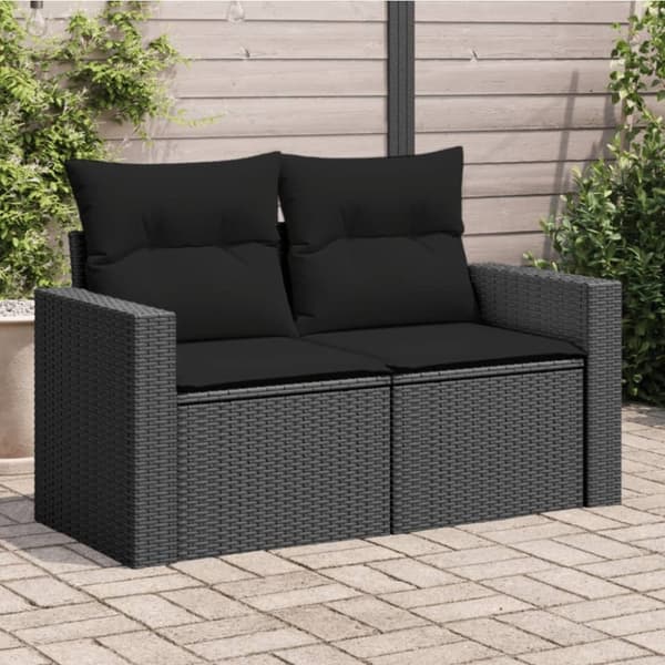 vidaXL 2-personers havesofa med hynder polyrattan sort