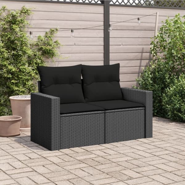vidaXL 2-personers havesofa med hynder polyrattan sort