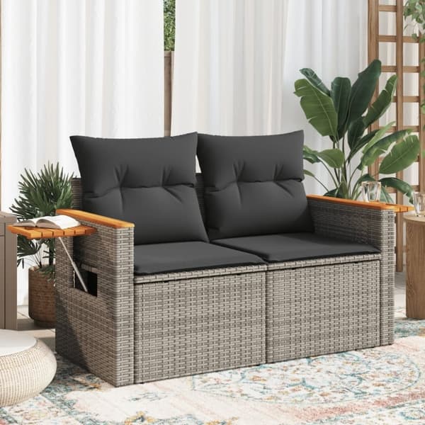 vidaXL 2-personers havesofa med hynder polyrattan grå