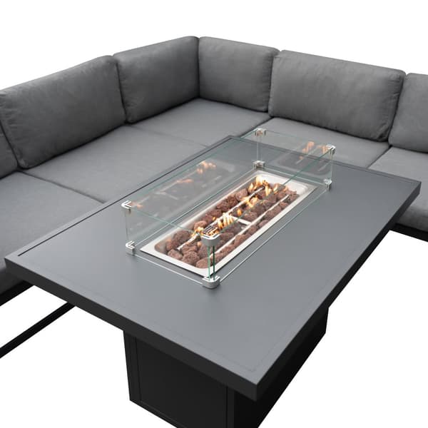 Modulært havemøbelsæt 8-personers sofa & bord med gaspejs 9-delt loungemøbel Aluminium Udendørs Terrasse Balkon Møbelgruppe Regnslag
