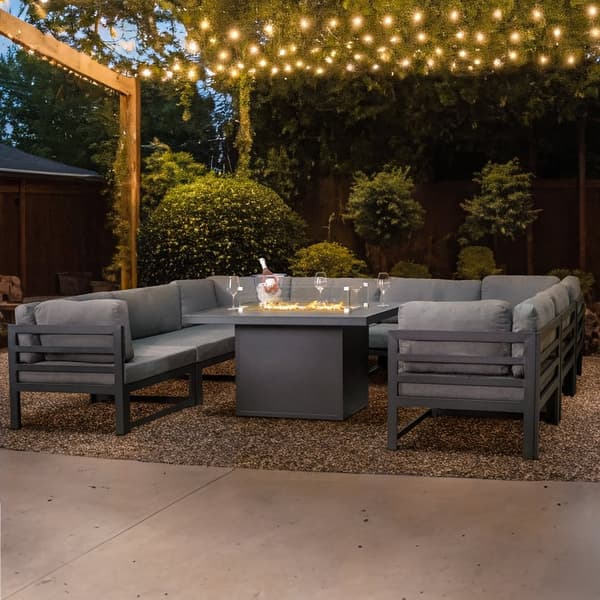 Modulært havemøbelsæt 8-personers sofa & bord med gaspejs 9-delt loungemøbel Aluminium Udendørs Terrasse Balkon Møbelgruppe Regnslag