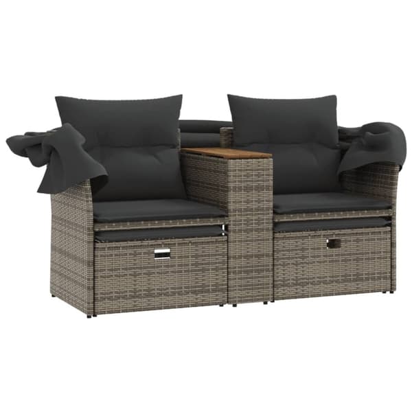 vidaXL 2-personers havesofa med baldakin og skamler polyrattan grå