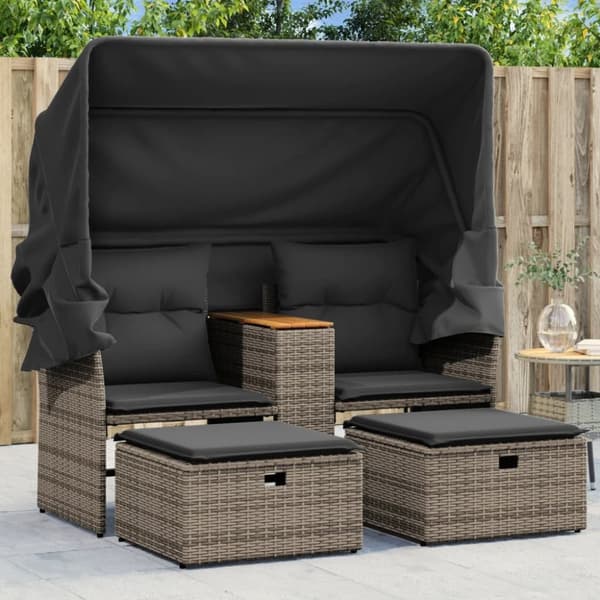 vidaXL 2-personers havesofa med baldakin og skamler polyrattan grå