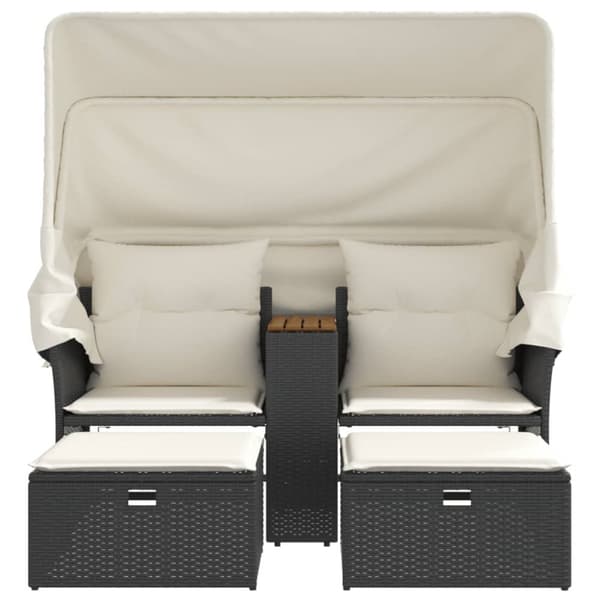 vidaXL 2-personers havesofa med baldakin og skamler polyrattan sort