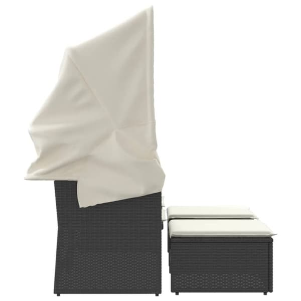 vidaXL 2-personers havesofa med baldakin og skamler polyrattan sort