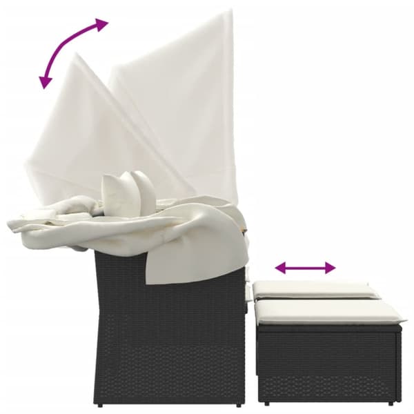 vidaXL 2-personers havesofa med baldakin og skamler polyrattan sort