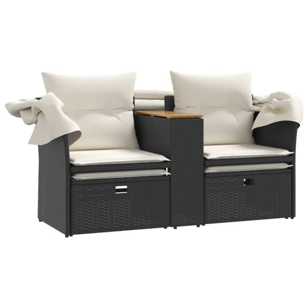 vidaXL 2-personers havesofa med baldakin og skamler polyrattan sort