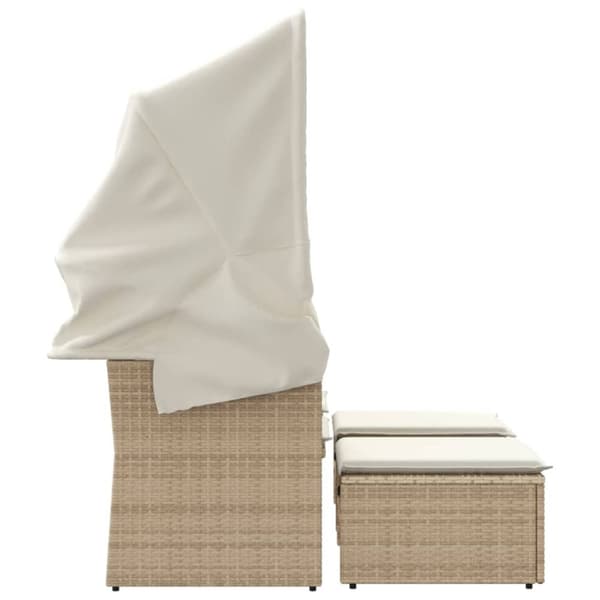 vidaXL Trädgårdssoffa 2-sits med tak och pallar beige konstrotting