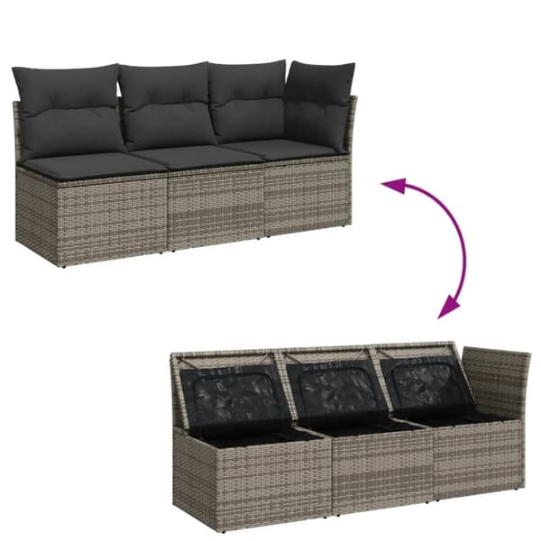 vidaXL 3-personers havesofa med hynder polyrattan grå