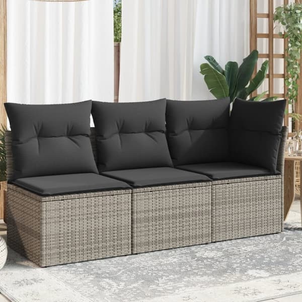 vidaXL 3-personers havesofa med hynder polyrattan grå