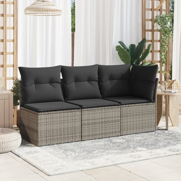 vidaXL 3-personers havesofa med hynder polyrattan grå