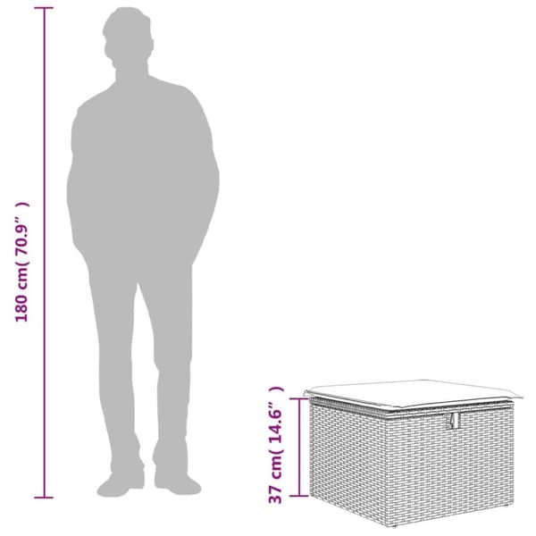 vidaXL haveskammel med hynde 55x55x37 cm polyrattan sort