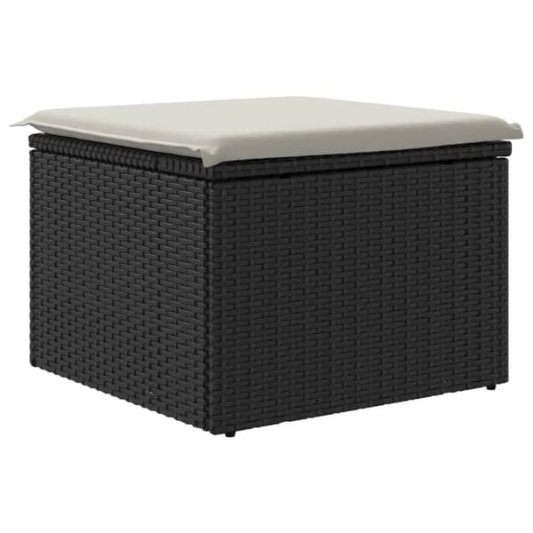 vidaXL haveskammel med hynde 55x55x37 cm polyrattan sort