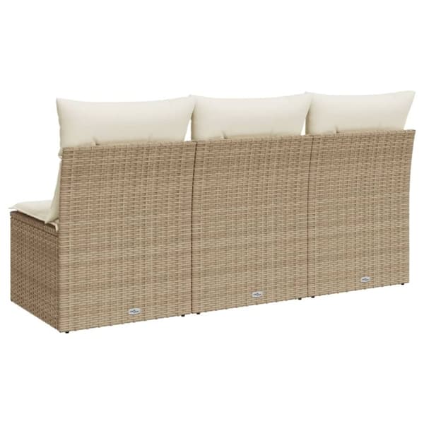 vidaXL 3-personers havesofa med hynder polyrattan beige