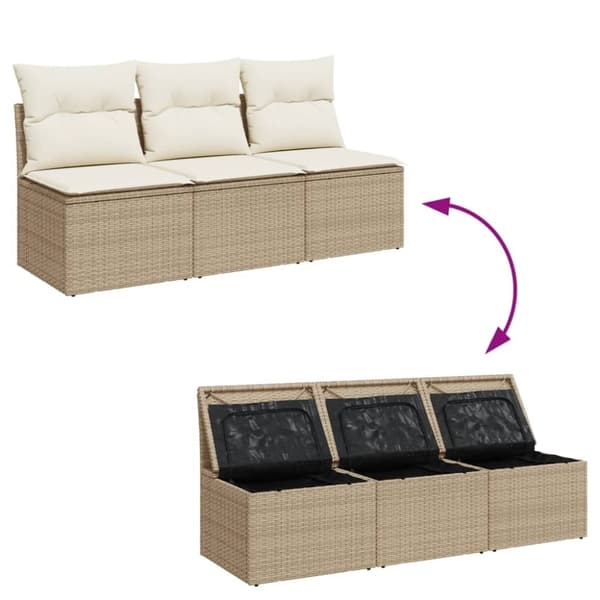 vidaXL 3-personers havesofa med hynder polyrattan beige