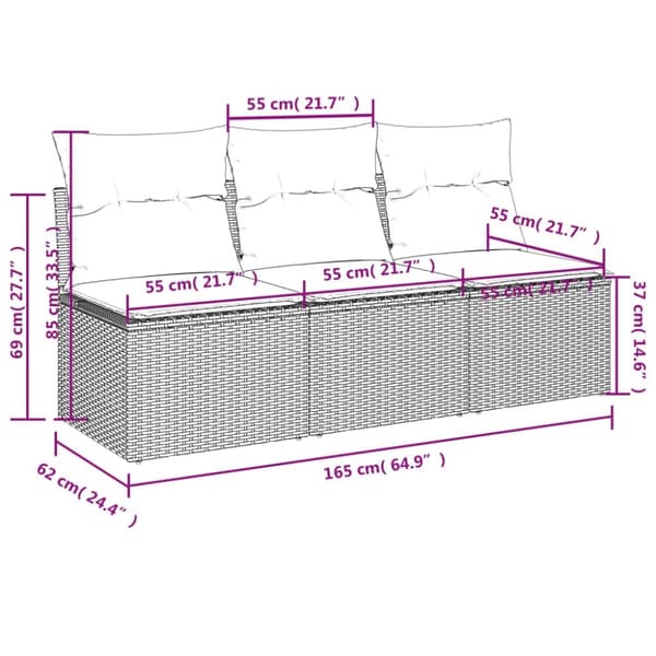vidaXL 3-personers havesofa med hynder polyrattan beige